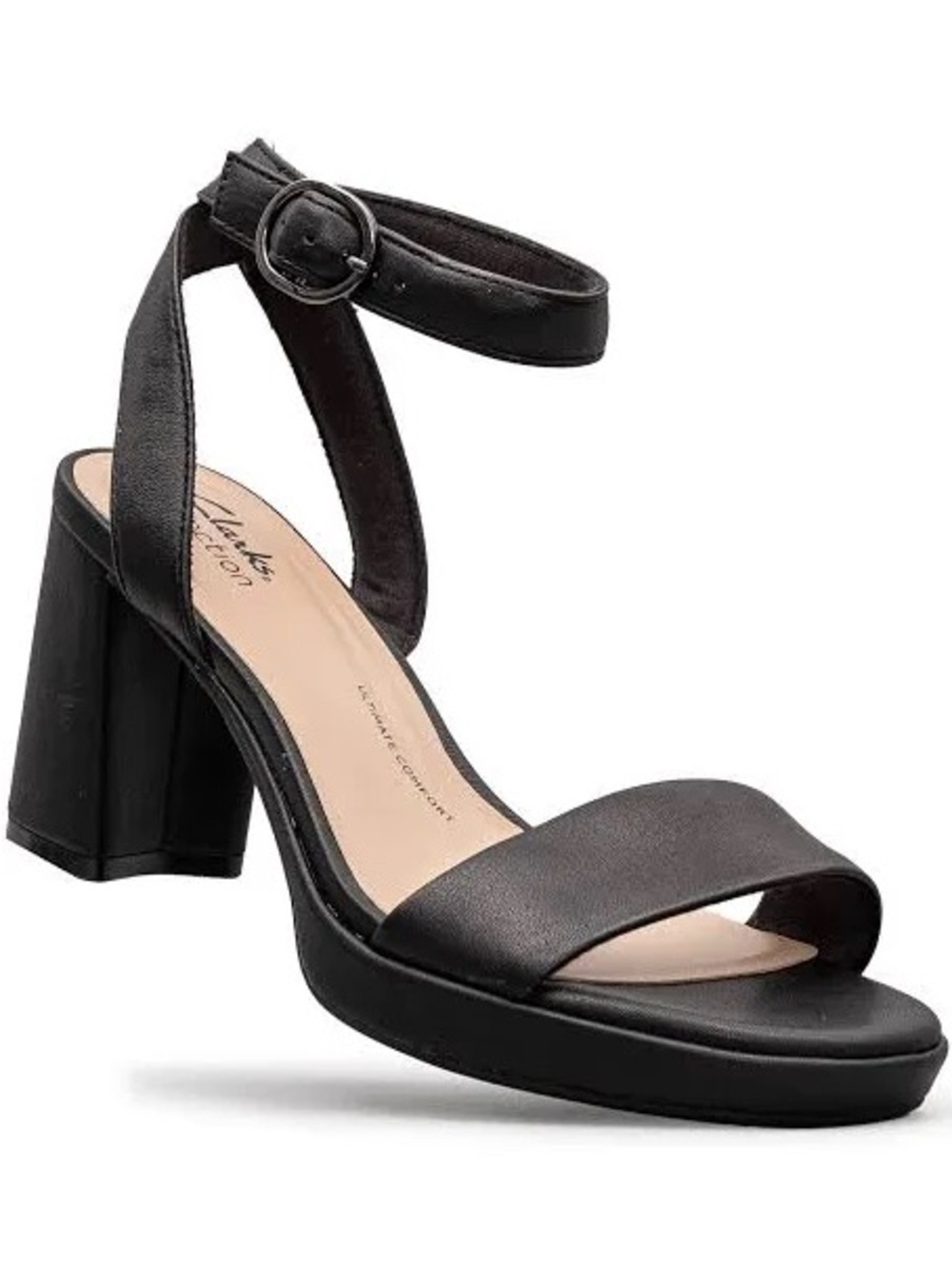 Clarks Collection Ambyrlyn Bay Black Leather Block Heel Sandals Women's Size 11